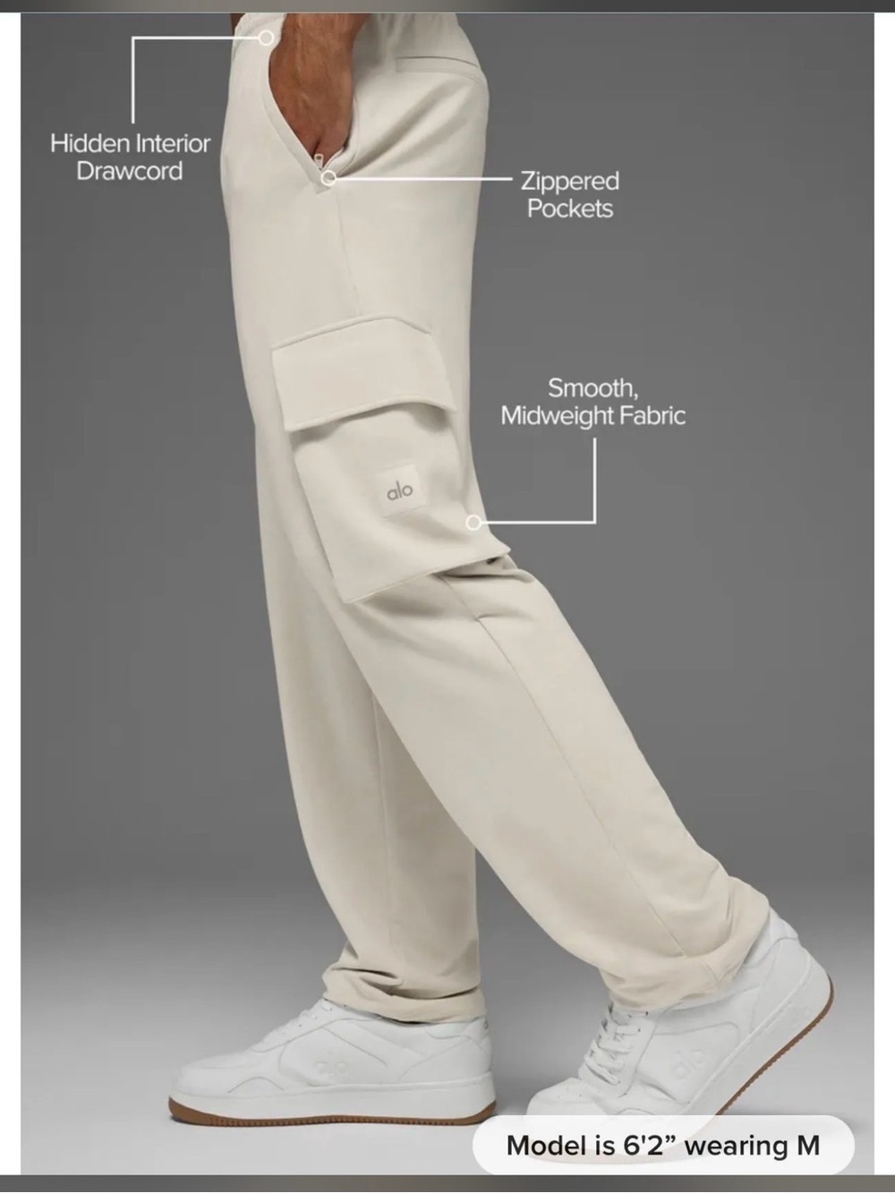 ALO Yoga Men’s Cargo Pants in Light Cream